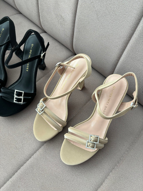 Rhinestone Decor Open Toe Buckle Straps